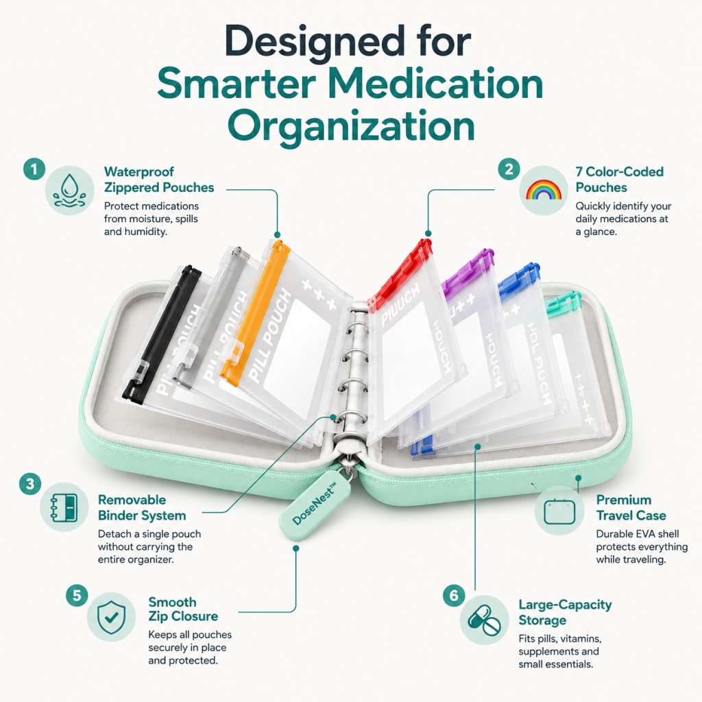 DoseNest – Waterproof Weekly Pill Organizer
