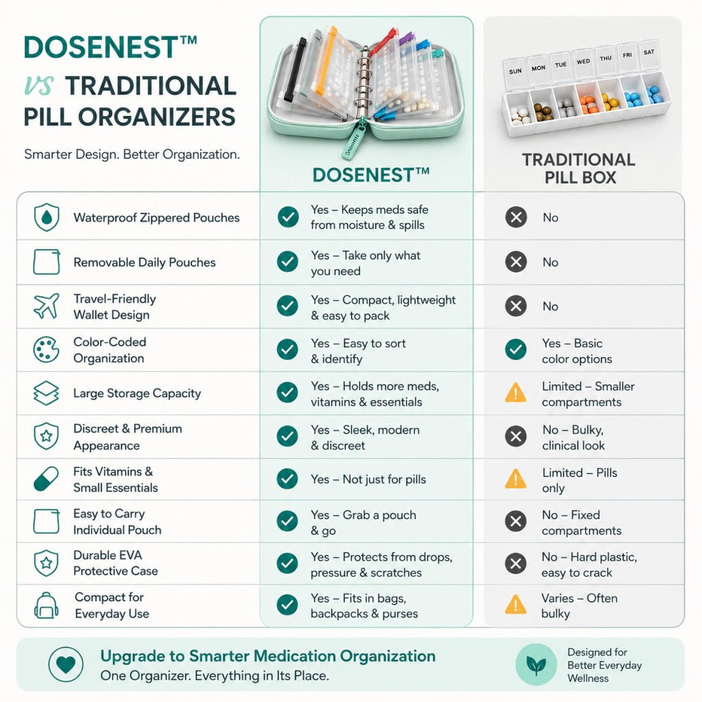 DoseNest – Waterproof Weekly Pill Organizer